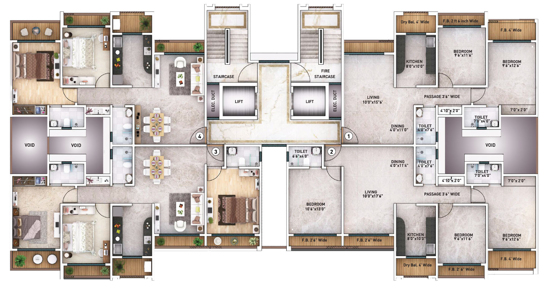 3 BHK 2D Floor Plan